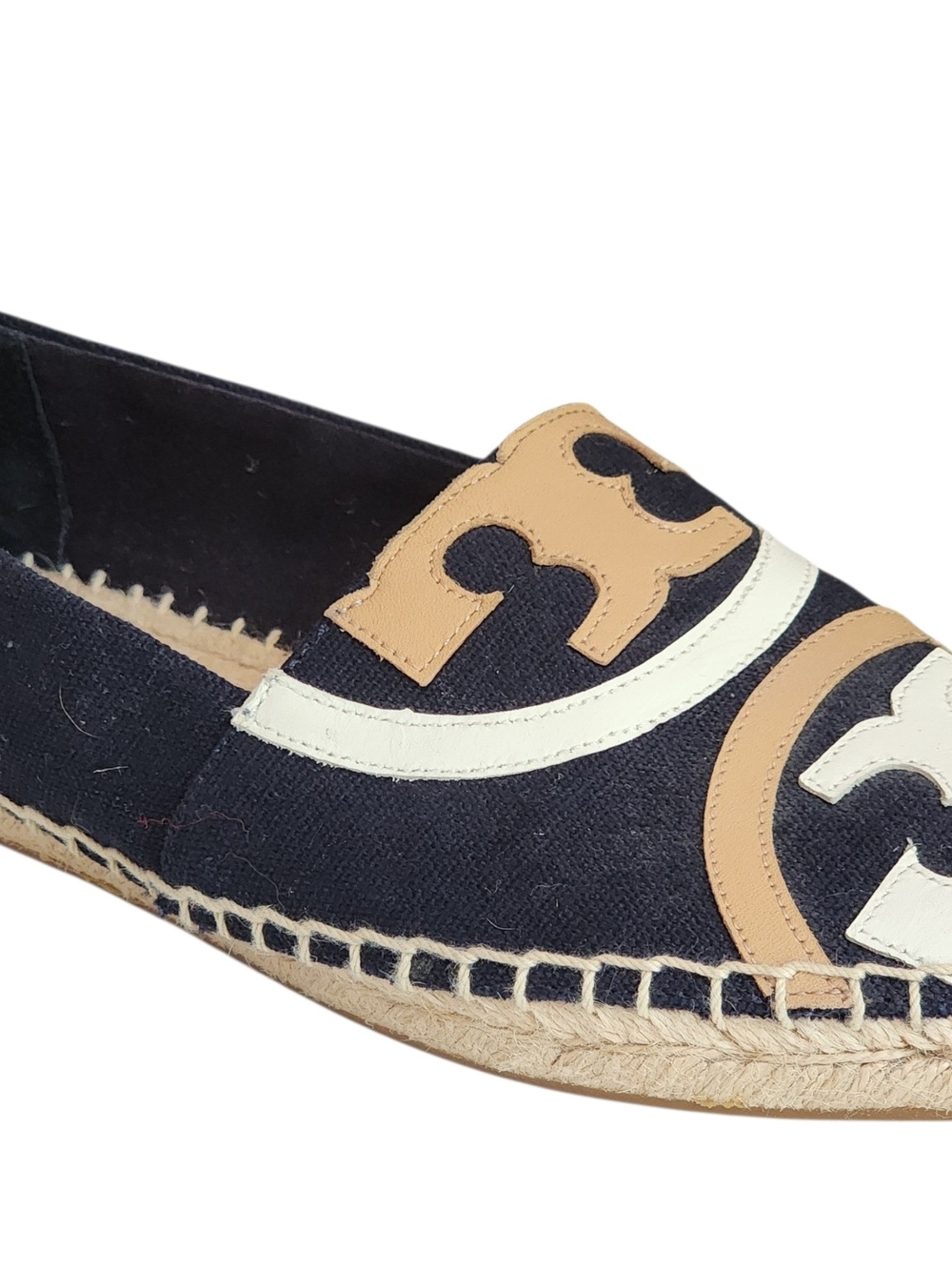 Tory Burch Black Espadrilles with Tan & White Logo Trim - Picture 3 of 7